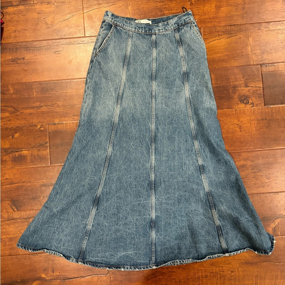 ZARA Maxi Jean Skirt, Fit and Flare, High Waisted A-line